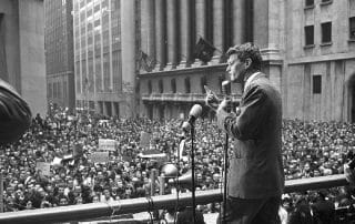 Robert Kennedy addressing a crowd in New York City.